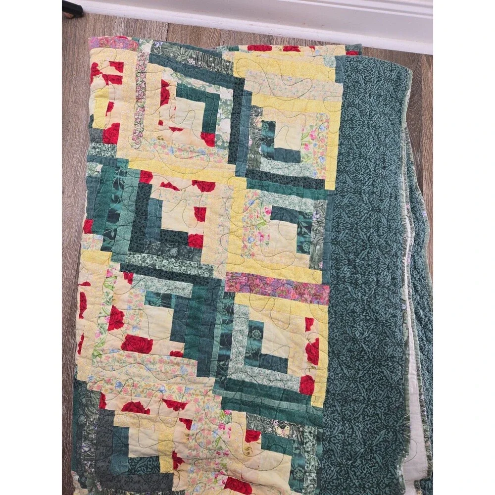 Vintage Hand Pieced Log Cabin Quilt Top 87